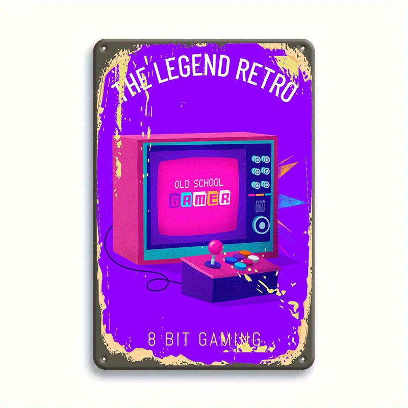 Game Retro Gaming - Retro 8-Bit-Gaming-Blechschild - Vintage Old-School-Spielkunst, Robuste