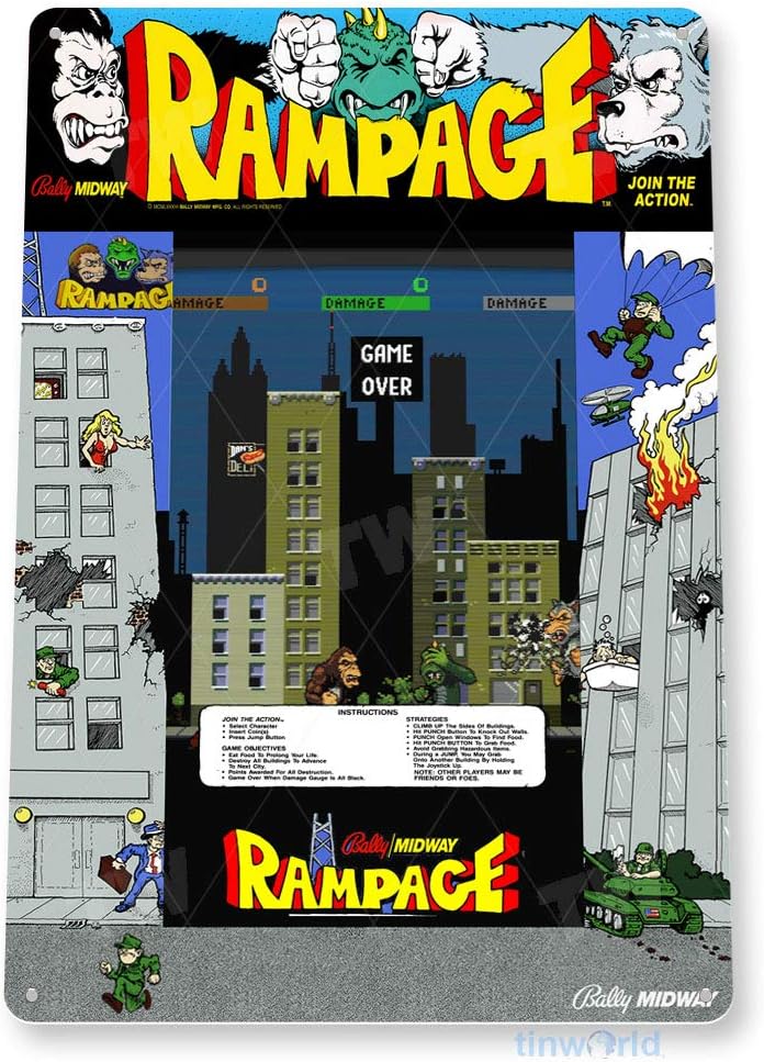 Retro Gaming Arcade Console - ZINNSCHILD Rampage Arcade Schild Game Room